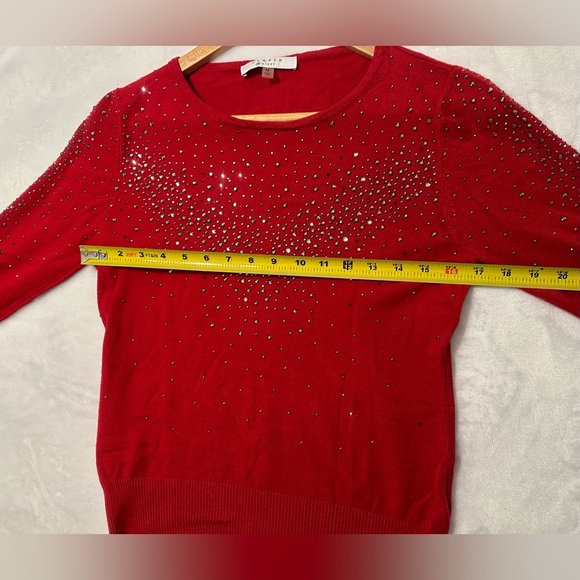 Liquid by Sioni rhinestone red sweater. Size medium. Beautiful bling - Picture 6 of 8